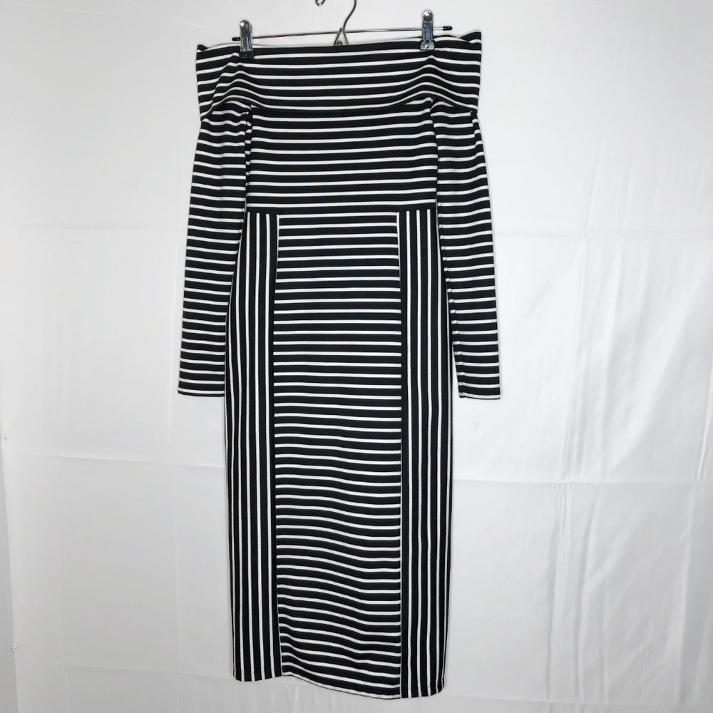 Derek Lam Striped Off-the-Shoulder Midi Dress - Picture 3 of 7
